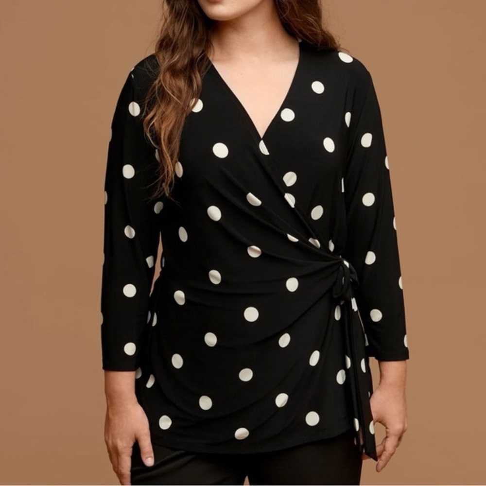 Anne Klein Black and White Polka Dot Blouse